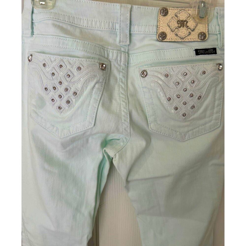 Miss Me JEANS Ice BLUE GLASS Cuffed Capri Pants 27 Summer Stretch Fairy Boho EUC